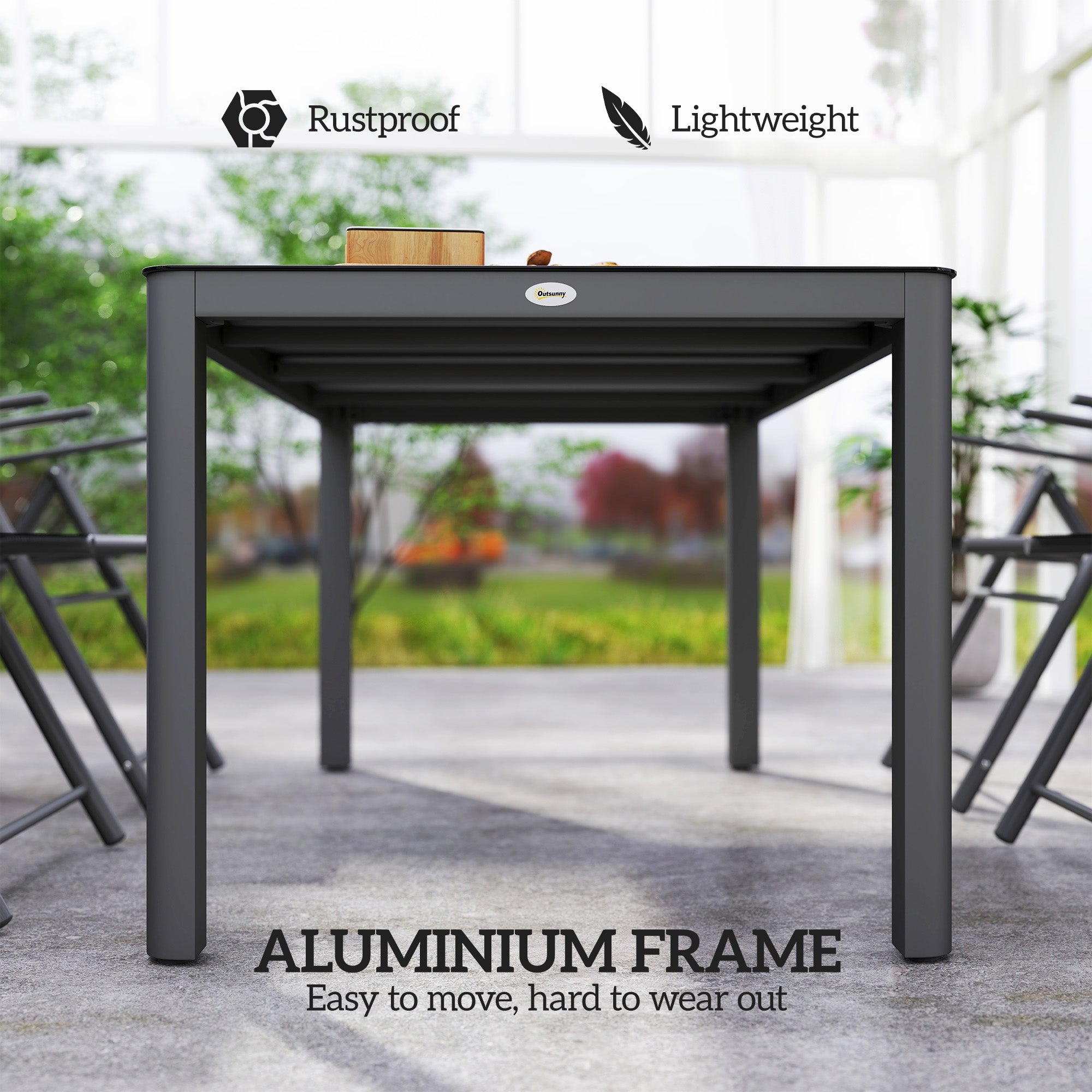 59" x 35" Aluminium Outdoor Dining Table for 6, with Glass Tabletop, Grey