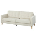 3 Seater Sofa Upholstered with Padded Cushion Modern Button Tufted Couch with Wood Legs, Cream White