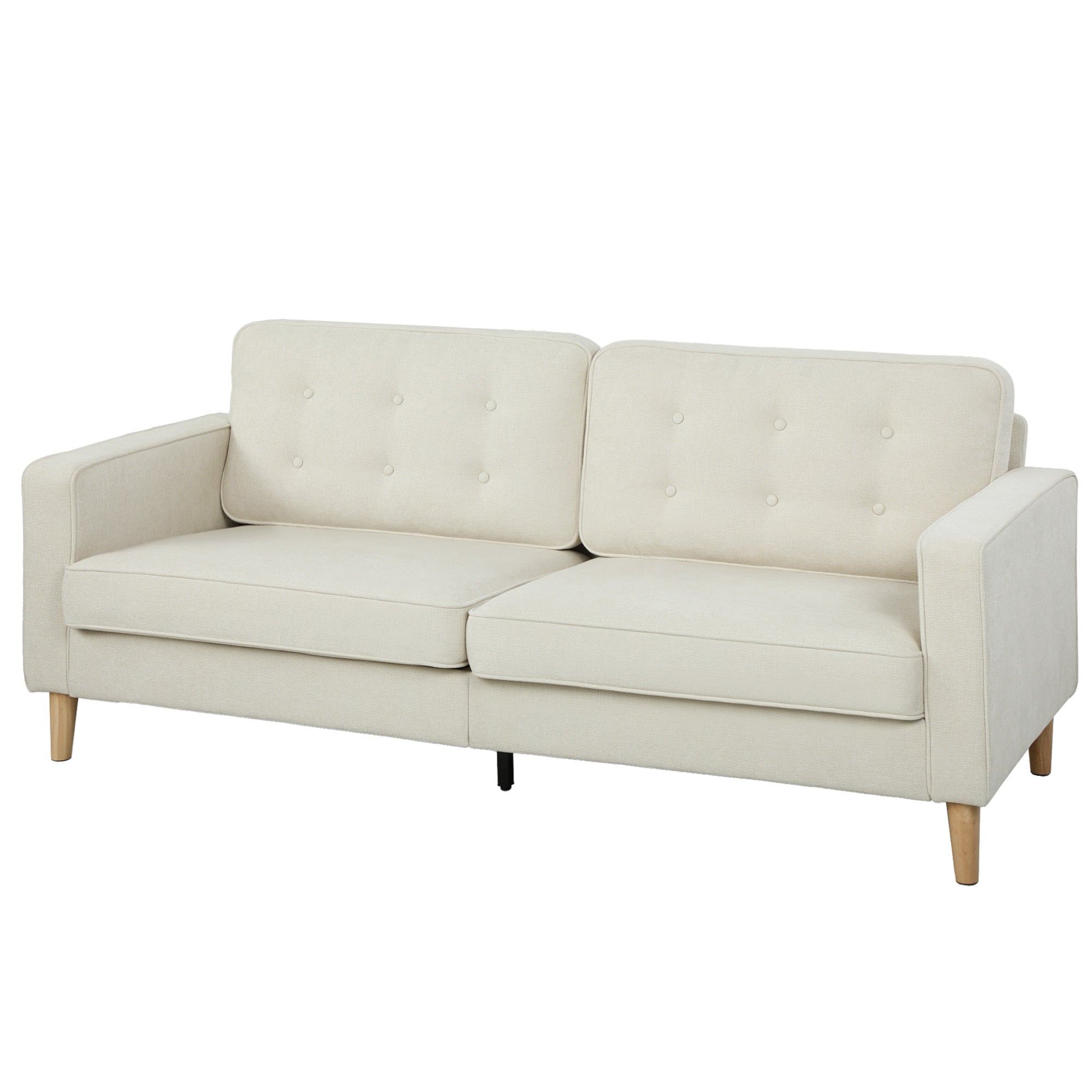 3 Seater Sofa Upholstered with Padded Cushion Modern Button Tufted Couch with Wood Legs, Cream White
