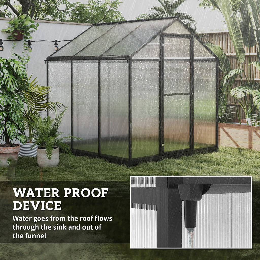 6' x 8' x 6.4' Polycarbonate Greenhouse, Aluminum Walk-In Green House Kit Garden, Plants Grow with Rain Gutter and Roof Vent, Charcoal Grey