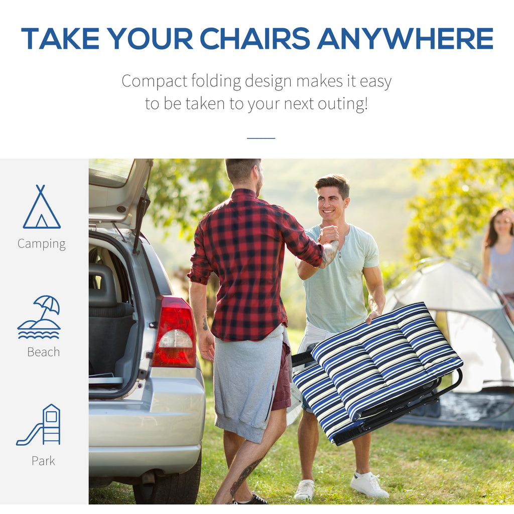 Foldable Lounge Chair, Reclining Patio Sun Lounger with 6-Position Adjustable Back, Blue and White