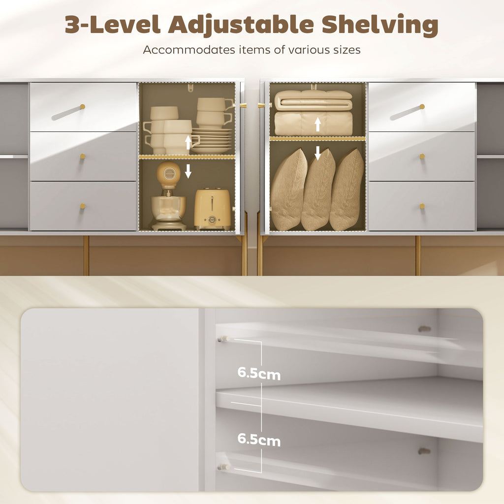 Buffet Cabinet, Modern Sideboard with 3 Soft-Close Drawers and 2 Adjustable Shelves for Living Room, Kitchen, White