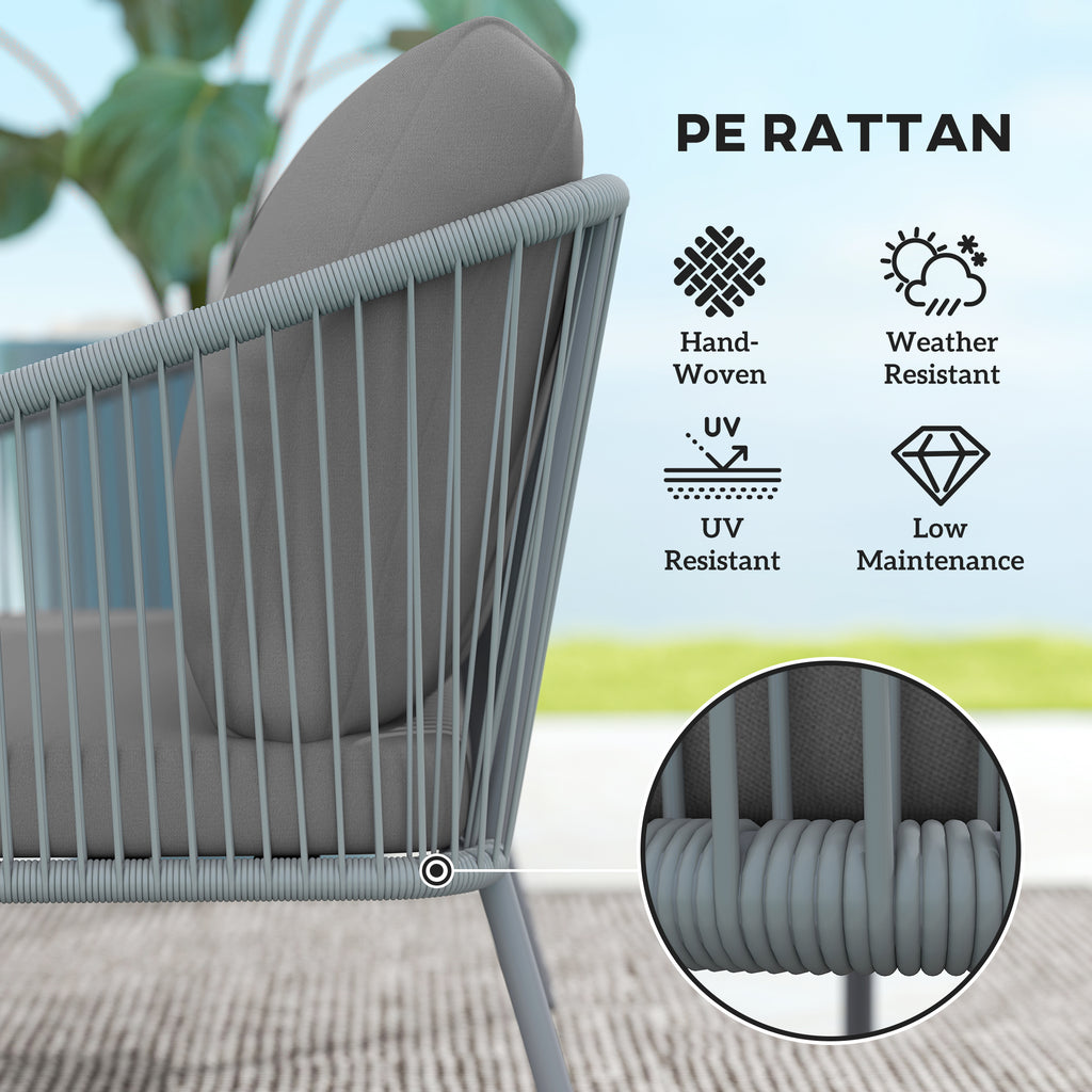 Garden Sofa with Cushions, 2-Seater Outdoor Balcony Rattan Sofa, 112 x 72 x 76 cm, Grey
