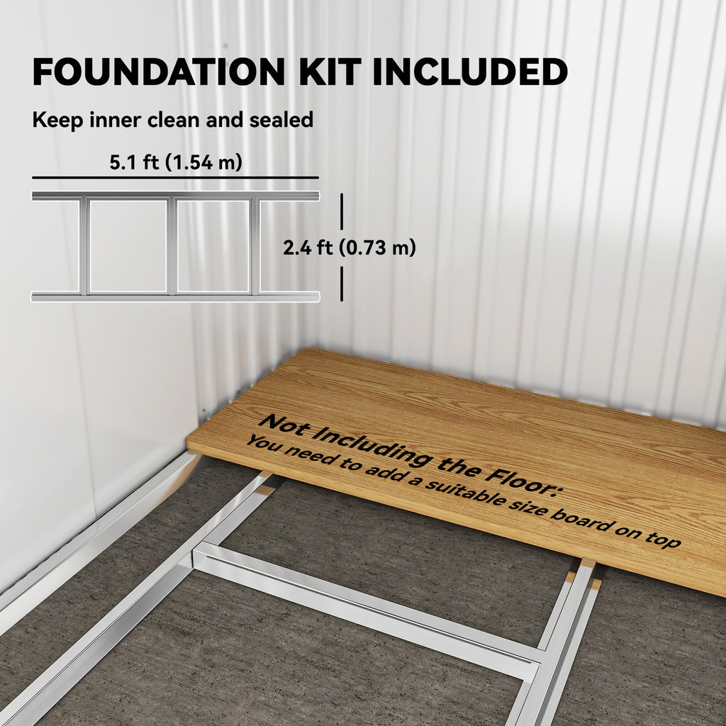6.5x4FT Galvanised Metal Shed with Foundation Kit, Lockable Garden Tool Storage House with Sliding Doors, Vents, Grey