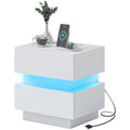 Bedside Table with Charging Station and LED Light Modern Nightstand with USB Ports AC Outlets Drawers Remote, White