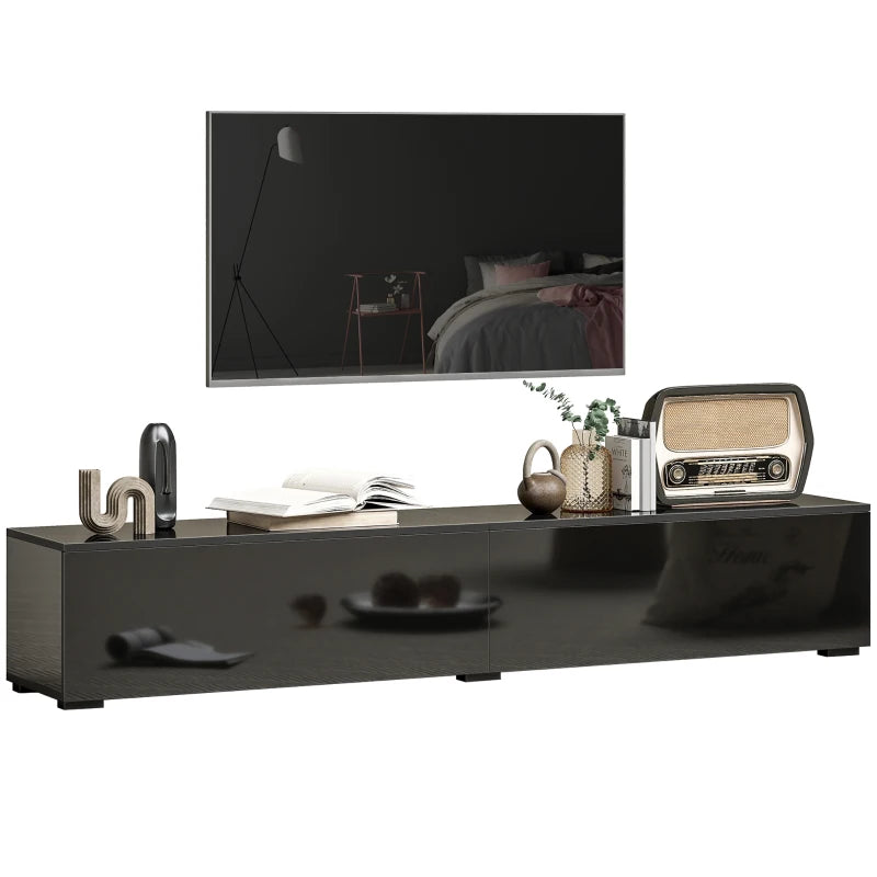 High Gloss Black TV Stand for 75 Inch TVs, Wall Mounted Media Storage Cabinet