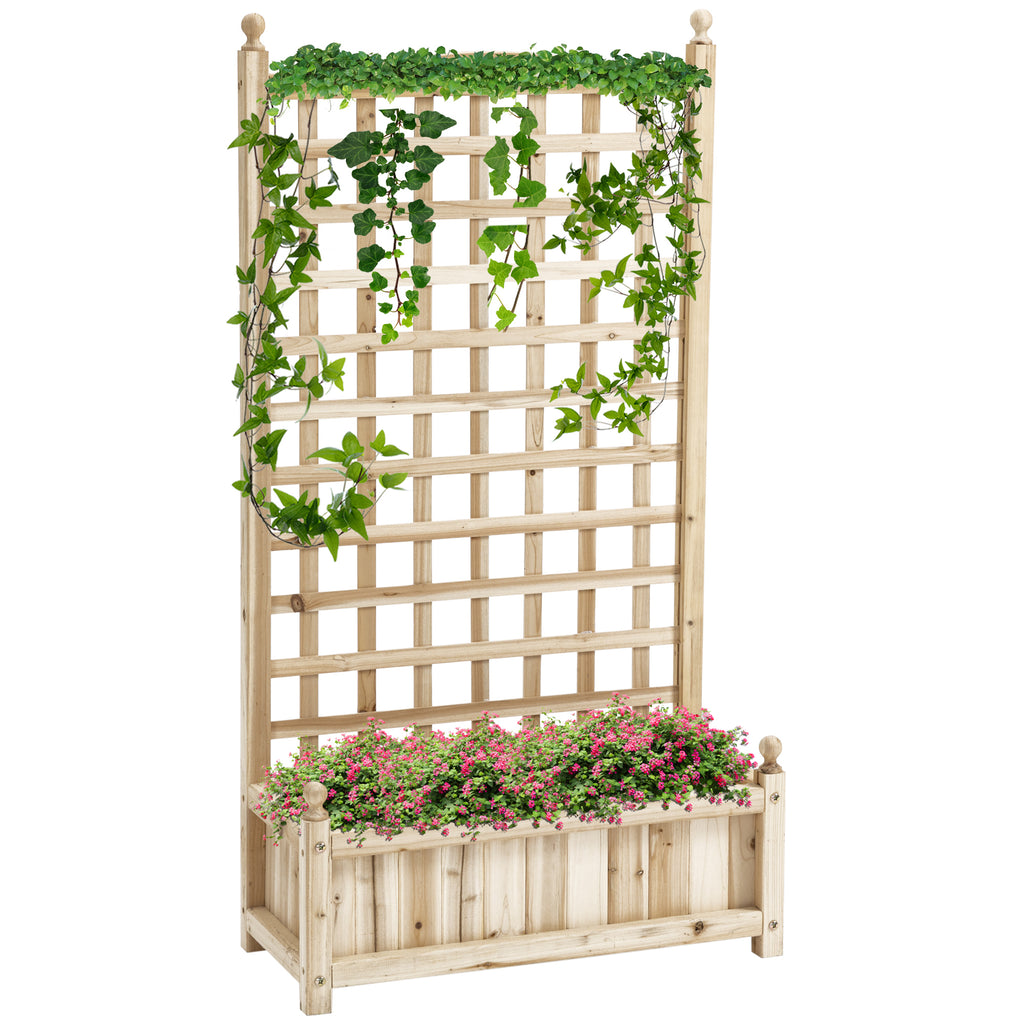 Raised Garden Bed with Trellis, Wood Planter Box for Garden, Free Standing Flower Bed, 25.2" x 11" x 47.2" Natural Wood