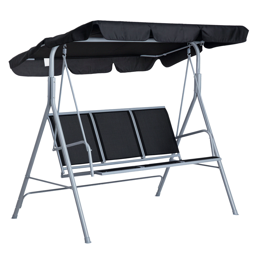 3-Seater Patio Swing, Outdoor Swing Chair, A Frame Porch Swing with Canopy Garden Hammock Glider Bed, Black
