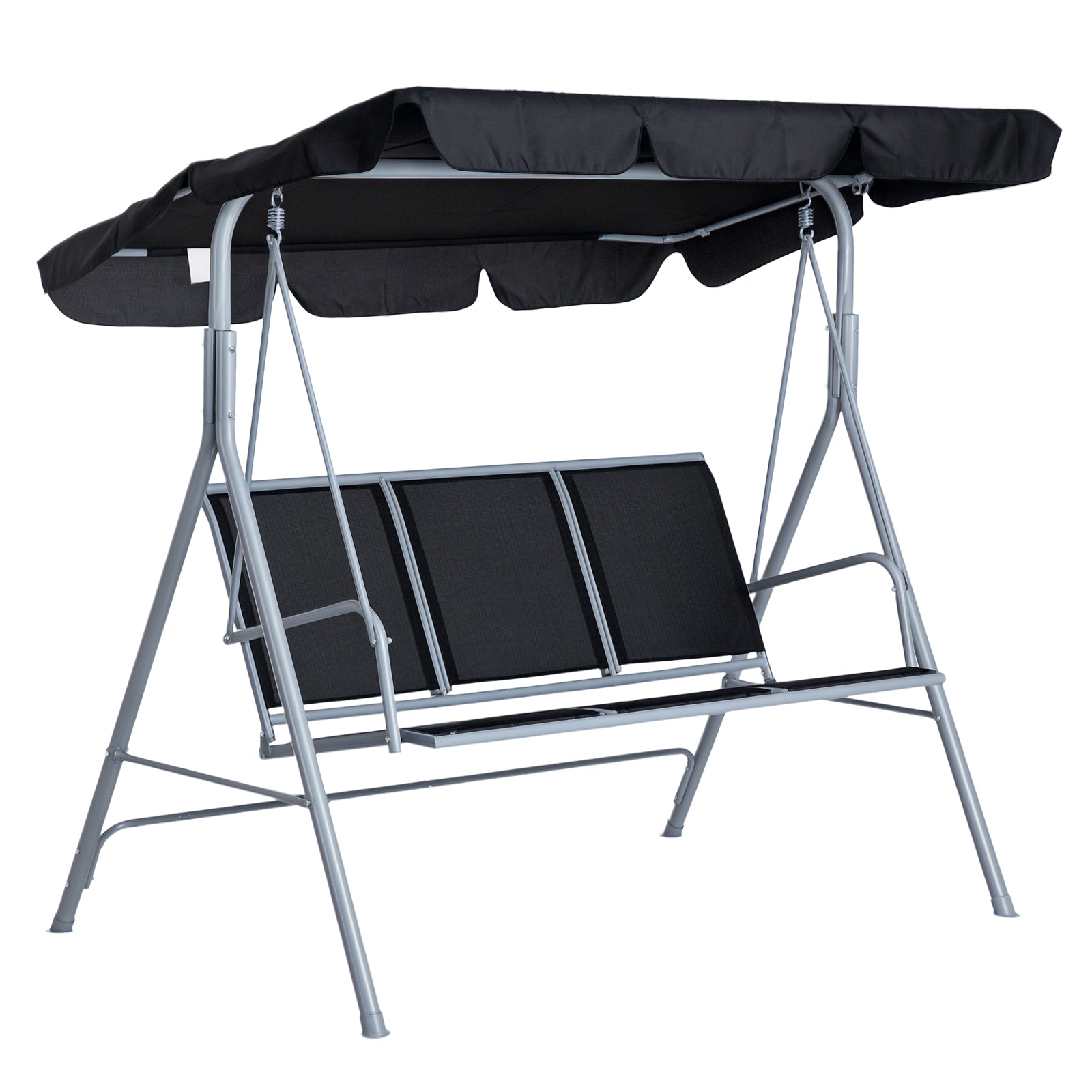 3-Seater Patio Swing, Outdoor Swing Chair, A Frame Porch Swing with Canopy Garden Hammock Glider Bed, Black