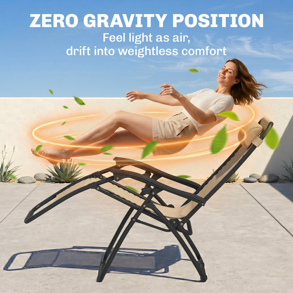 Zero Gravity Chair Set of 2 Patio Chair with Side Table Cupholders and Pillows for Pool, Backyard, Lawn, Beige