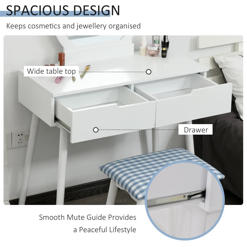 Makeup table with round mirror and storage