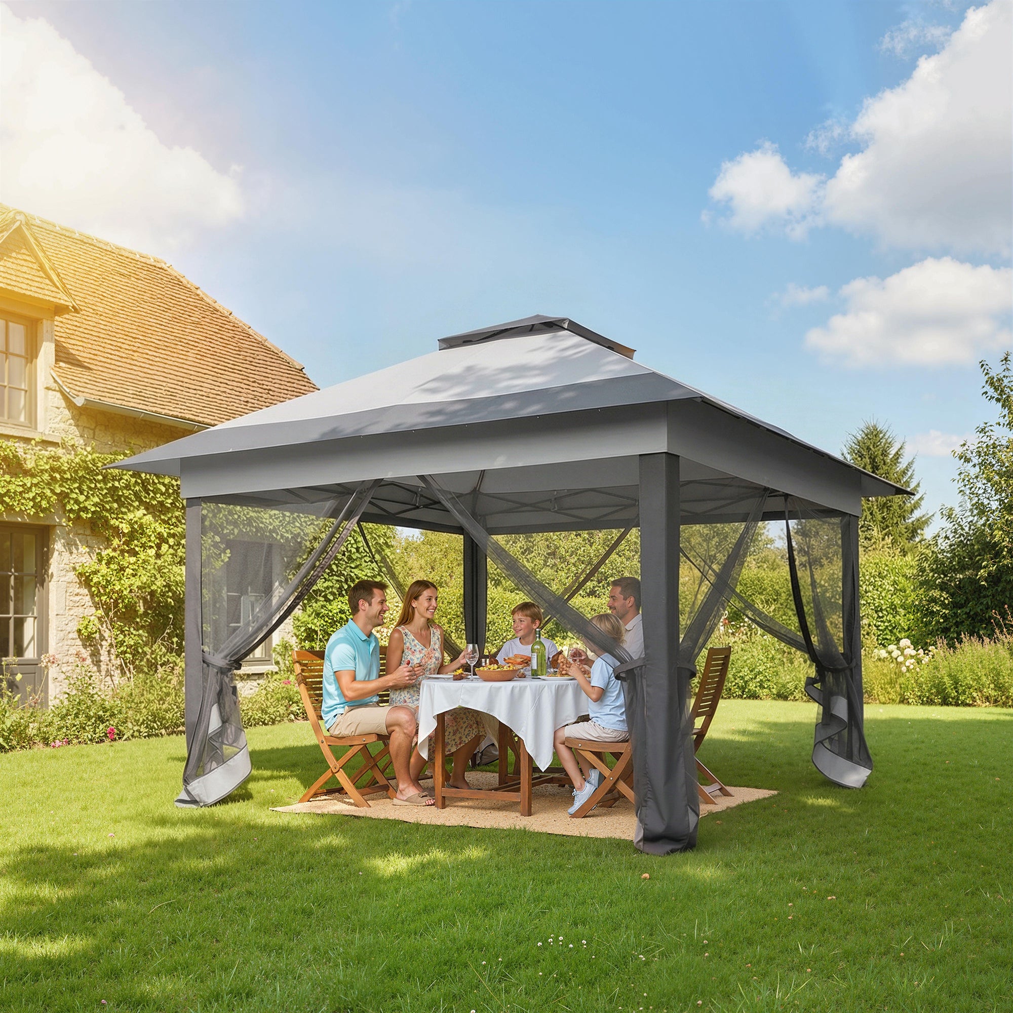 12' x 12' Foldable Pop-up Party Tent Instant Canopy Sun Shade Gazebo Shelter with Steel Frame, Dark Grey