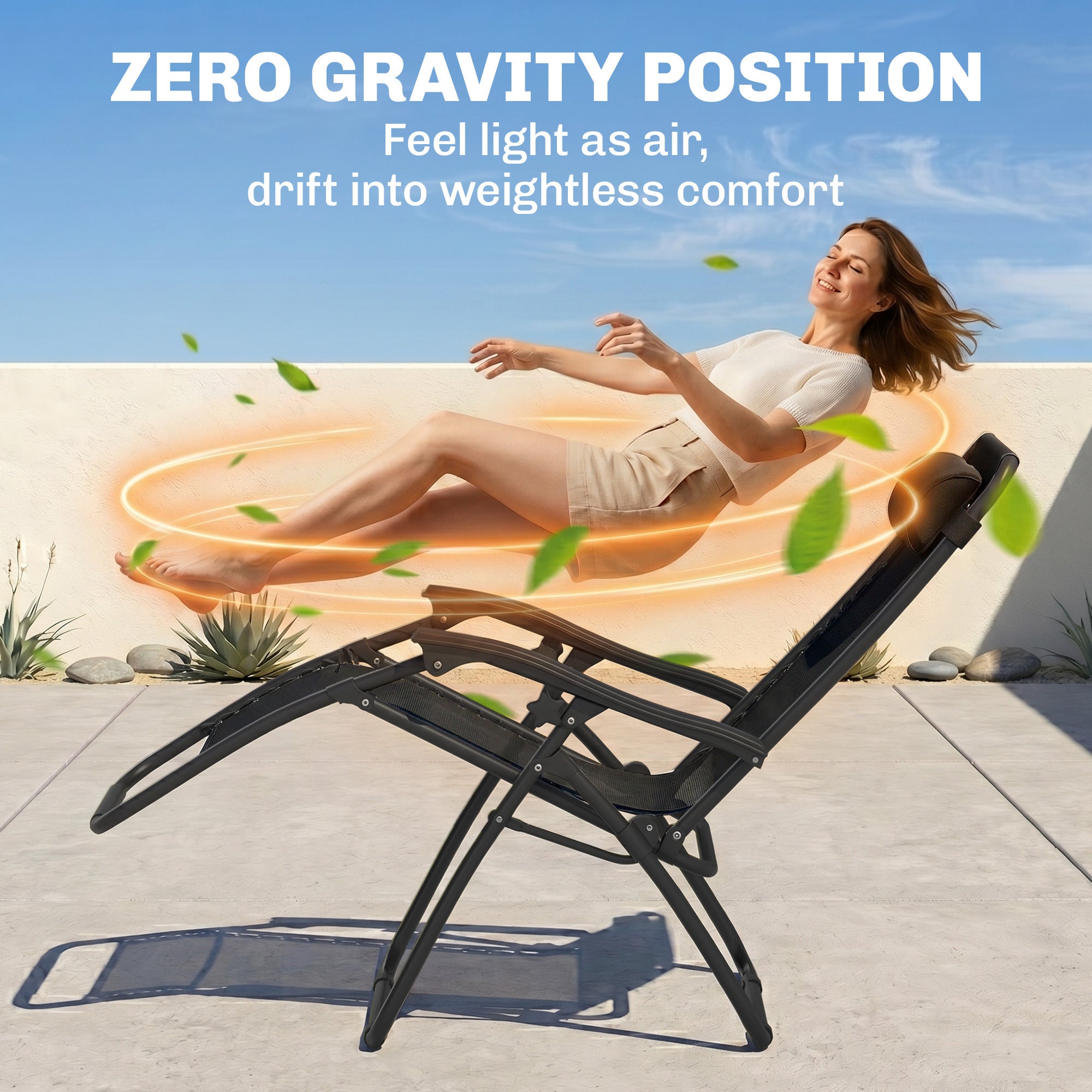 Zero Gravity Chair Set of 2 Patio Chair with Side Table Cupholders and Pillows for Pool, Backyard, Lawn, Black