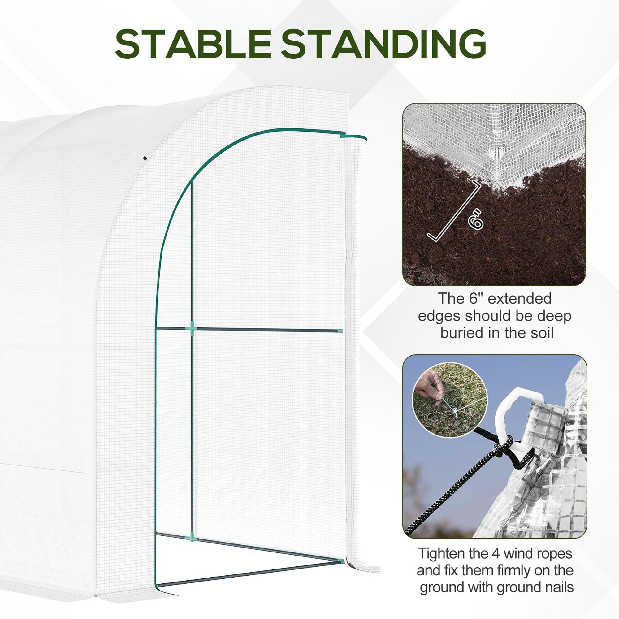 Lean-to Greenhouse Outdoor Gardening Green House with Windows and 2 Zipper Doors, 10' x 5' x 7', White