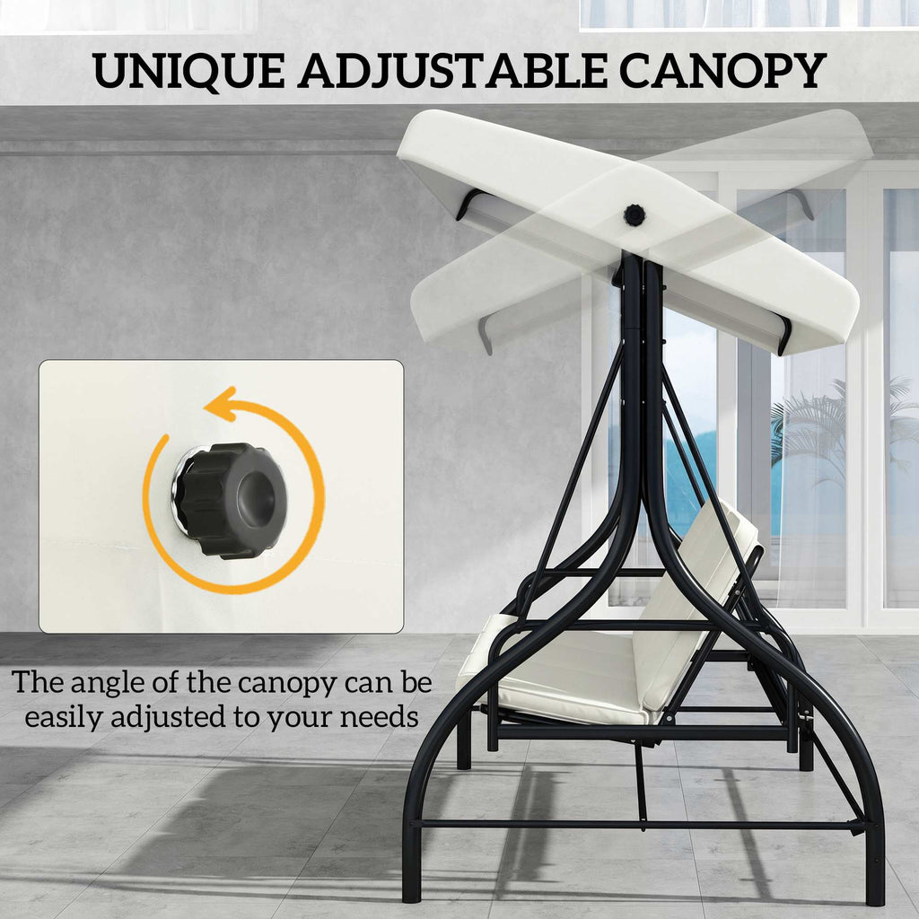 Convertible Patio Swing Bed with Canopy and Cushions, 3 Seater Porch Swing for Outdoor, Backyard, Garden, Cream White