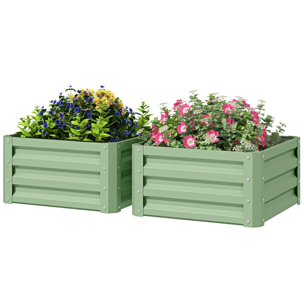 2Pcs 2' x 2' x 1' Galvanized Raised Garden Bed Kit, Square Outdoor Metal Planter Box with Open Bottom for Vegetables, Flowers, Herbs, Light Green