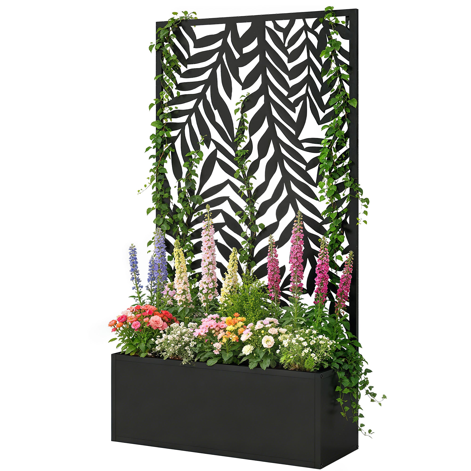 Metal Planter Box with Trellis, 44.5" Raised Garden Bed with Trellis Privacy Screen for Climbing Plants