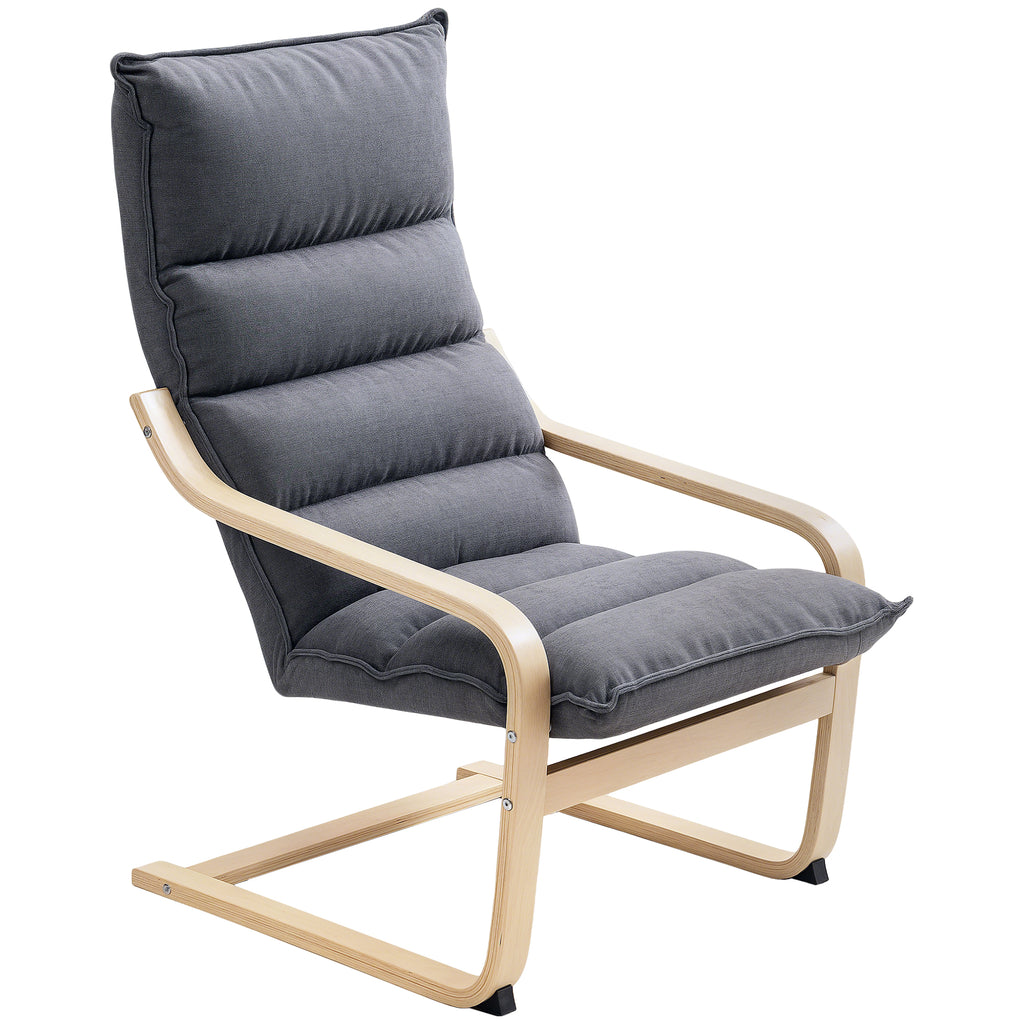 Birch Wood Fabric Modern Armchair, Accent Chair with Curved Leg and Arm for Living Room, Grey