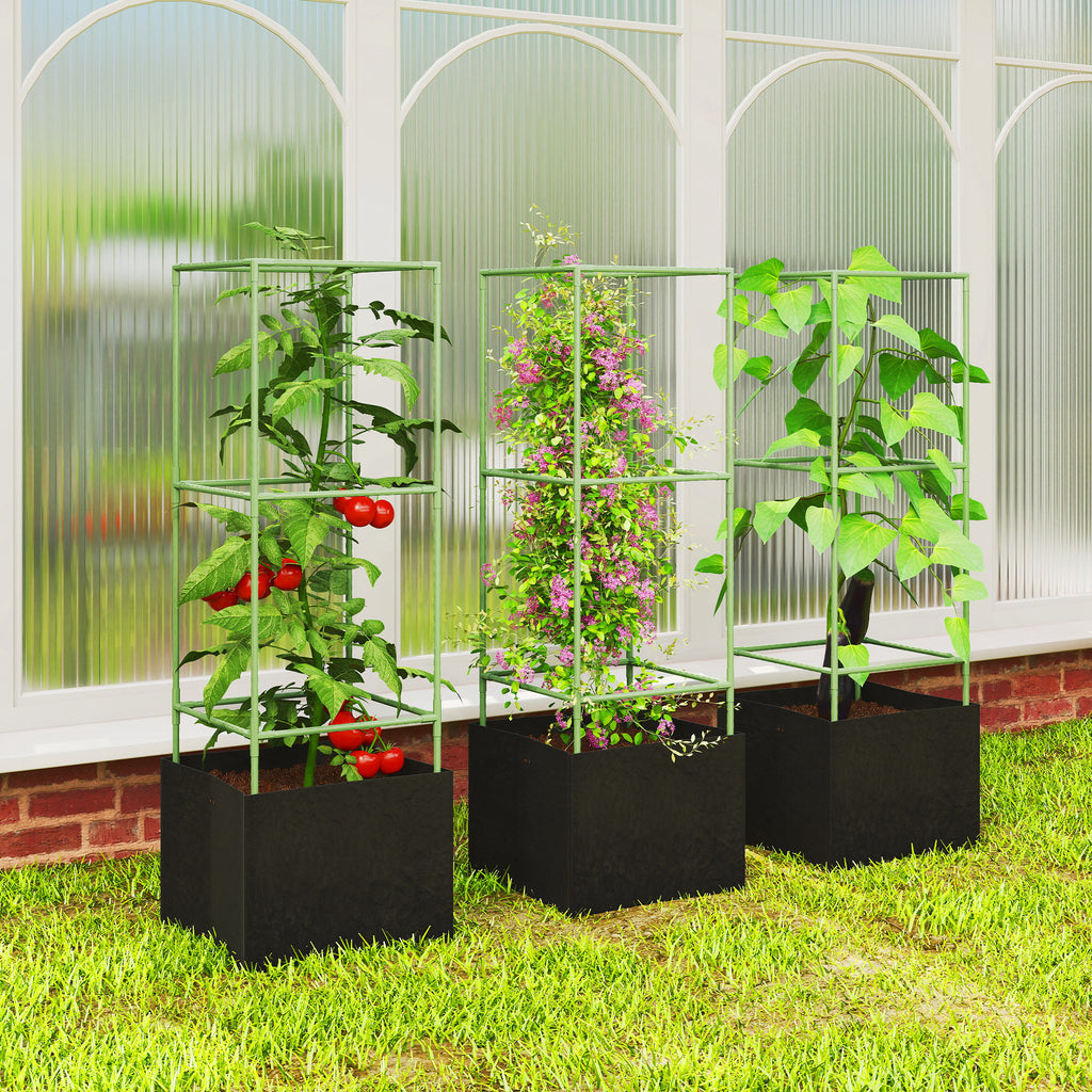 3 Packs Tomato Cages with 13.5 Gallon Grow Bags, Adjustable Square Plant Support Trellis