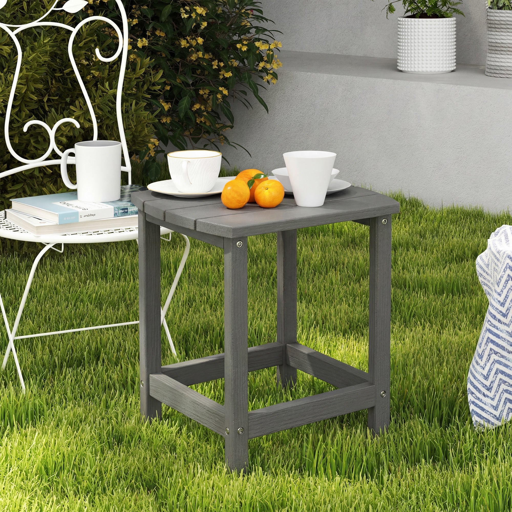 Outdoor Side Table, Adirondack Patio End Table for Garden, Pool, Backyard, Lawn, Beach, Indoor and Outdoor, Grey