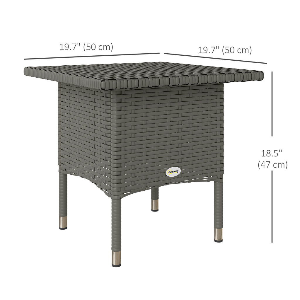Wicker Outdoor Side Table, 20" Square Patio End Table w/ Full Woven Top, Grey