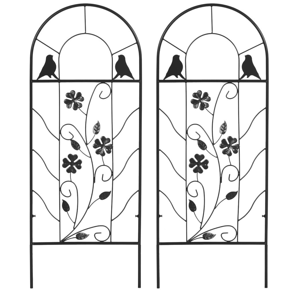 2 Pack Outdoor Metal Garden Trellis, Birds and Leaves Grid Panels for Roses, Vine Flower, Cucumber, Clematis, 39" Tall