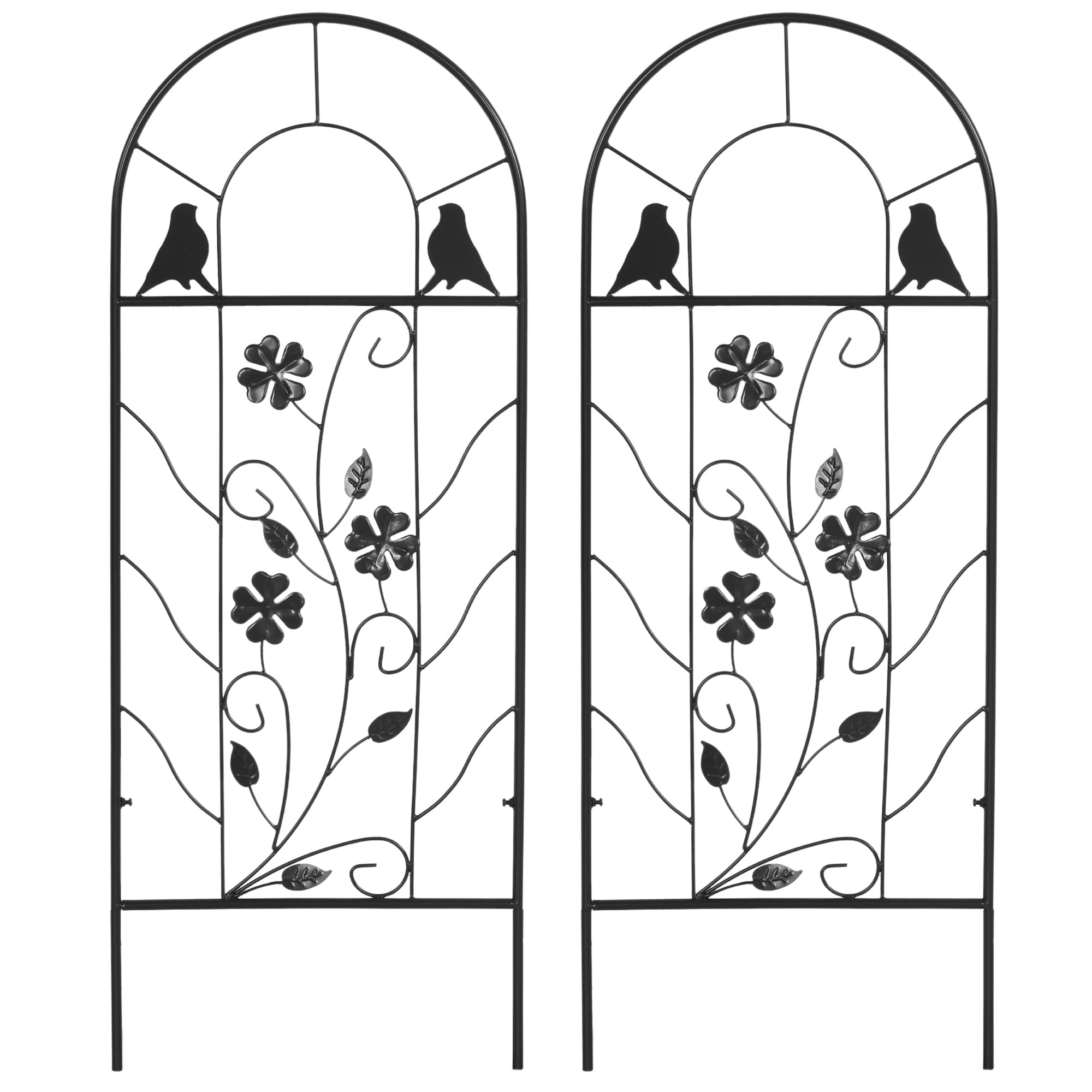 2 Pack Outdoor Metal Garden Trellis, Birds and Leaves Grid Panels for Roses, Vine Flower, Cucumber, Clematis, 39" Tall