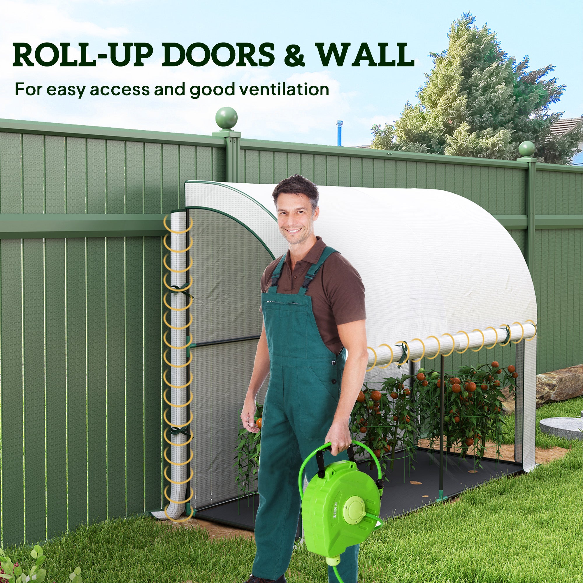 Walk-in Lean-to Greenhouse, Outdoor Gardening Green House with Zipper Roll-up Doors and Window, 7' x 3' x 5', White