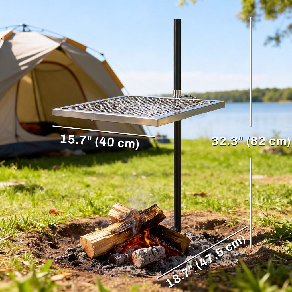 Swivel Campfire Grill, 360Â° Adjustable Heavy Duty Chrome-Plated Steel Campfire Cooking Grate, Silver