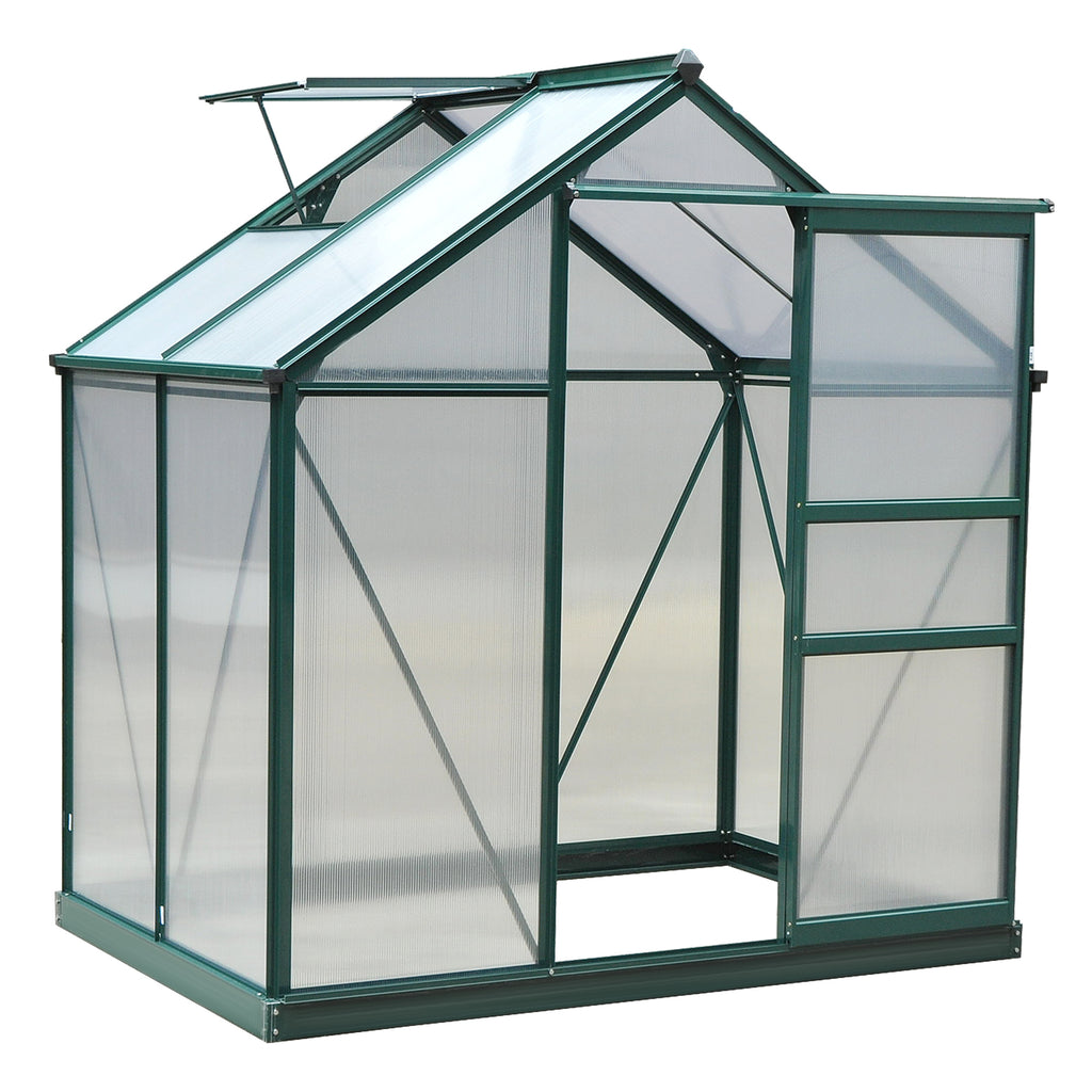 Small Greenhouse with Galvanized Base and Slide Door, 6.2x4.3 Walk-In Polycarbonate Greenhouse, Clear