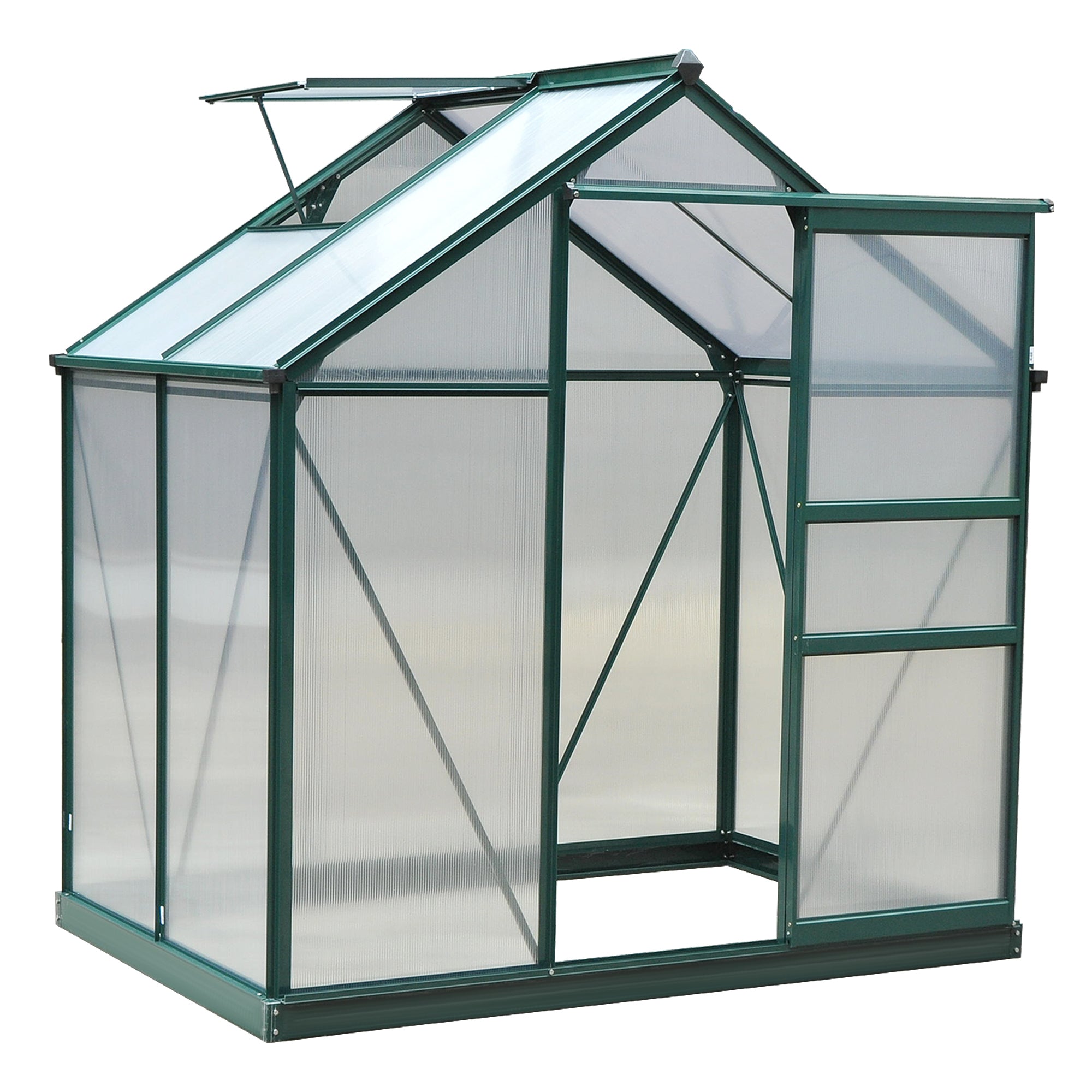 Small Greenhouse with Galvanized Base and Slide Door, 6.2x4.3 Walk-In Polycarbonate Greenhouse, Clear