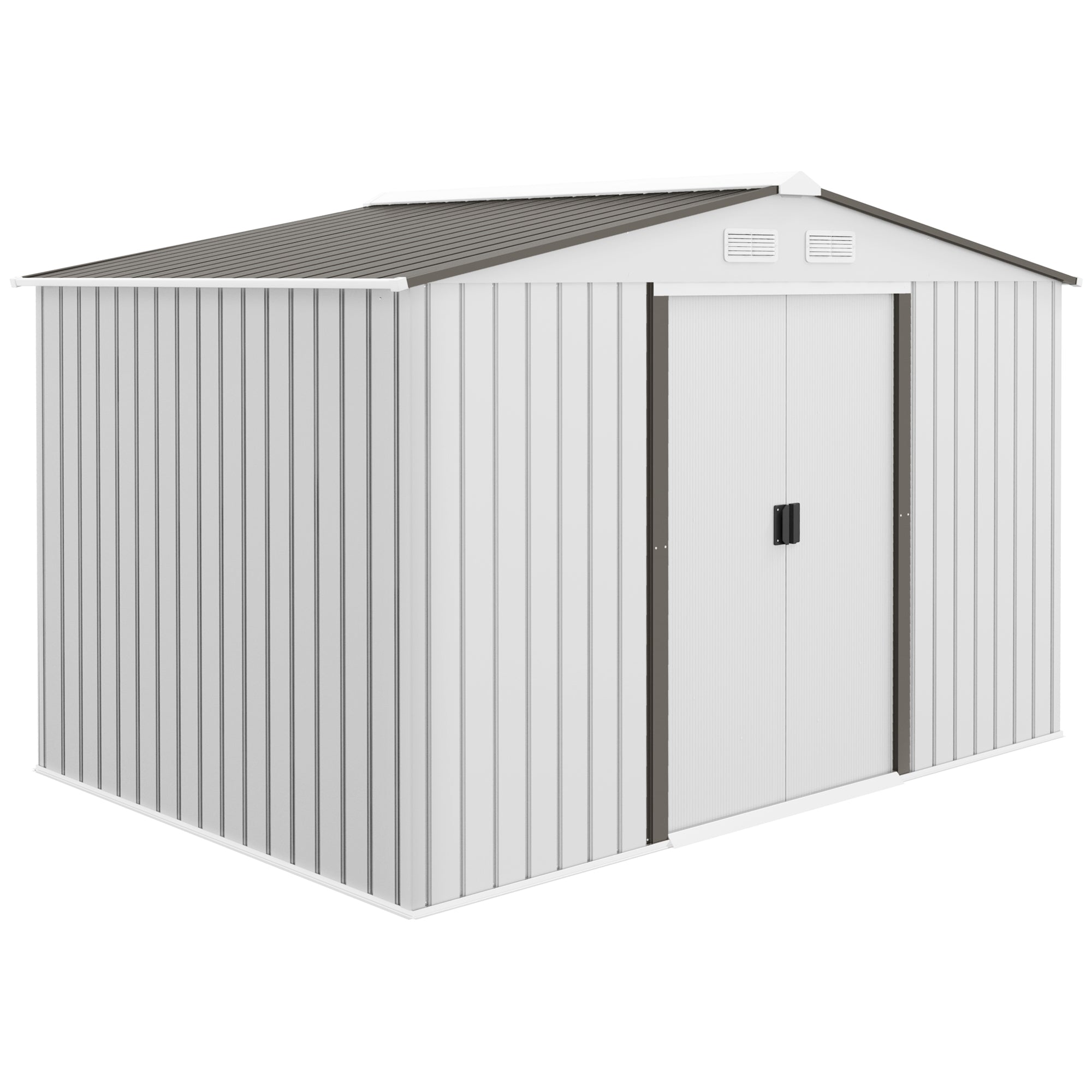 9.1' x 6.4' x 6.3' Garden Storage Shed w/ Foundation Kit Metal Tool Storage House w/ Double Doors Silver