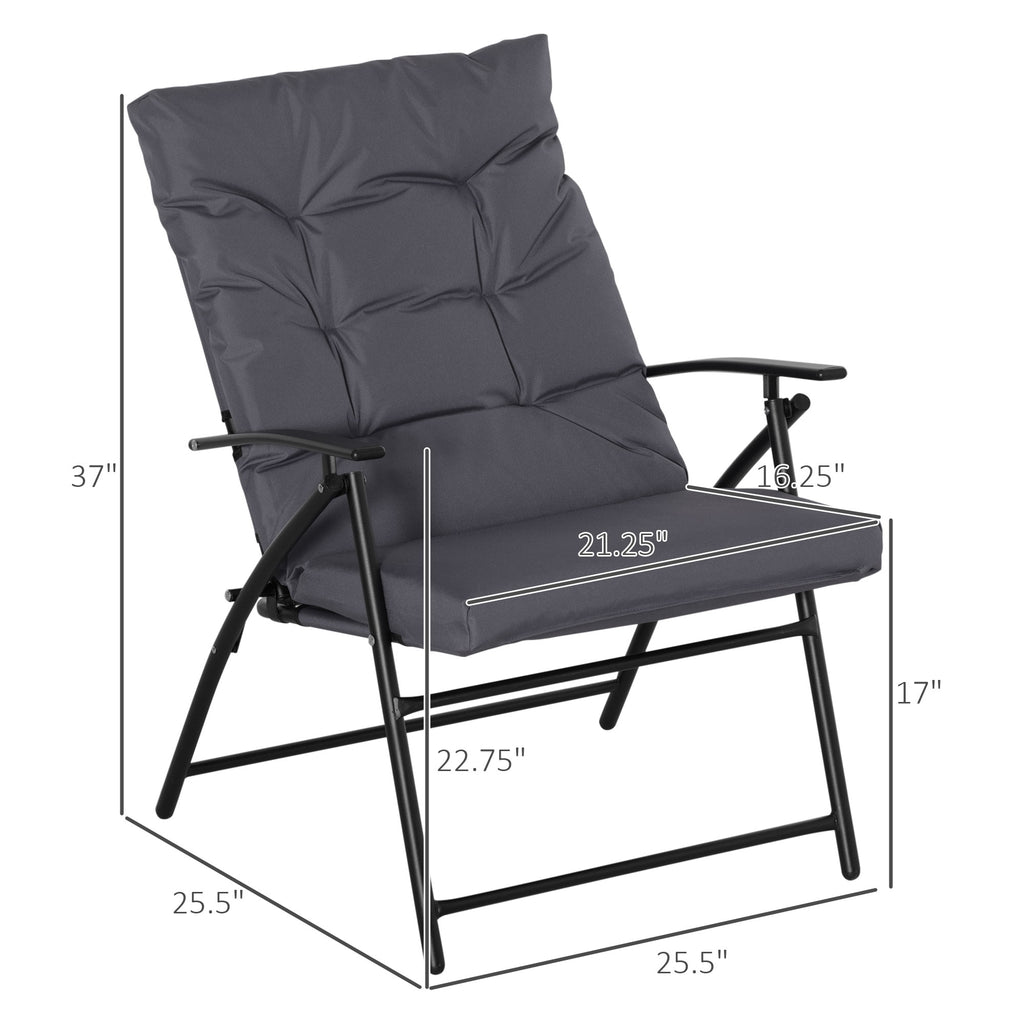 Set of 2 Outdoor Folding Chairs with Adjustable Backrest, Padded Camping Chairs for Outdoor Events, Grey