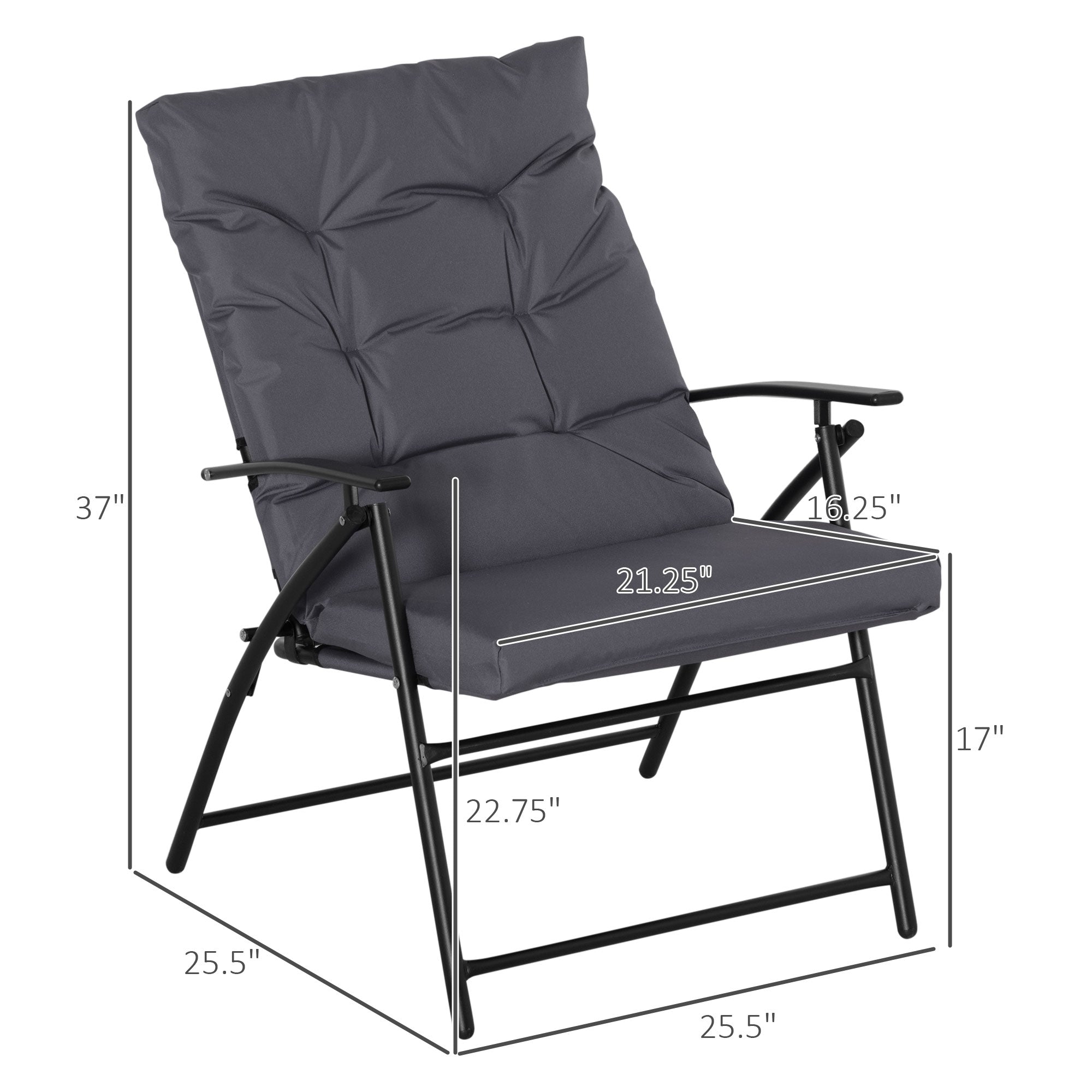 Set of 2 Outdoor Folding Chairs with Adjustable Backrest, Padded Camping Chairs for Outdoor Events, Grey