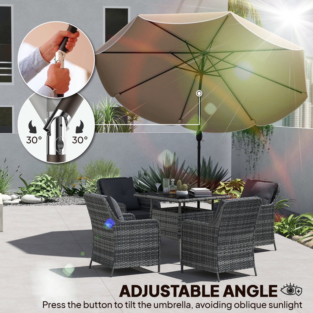 9' x 9' Round Market Umbrella with Valance, Patio Umbrella with Tilt and Crank, for Garden, Deck, Poolside, Khaki