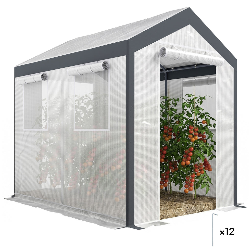 8' x 6' x 7.5' Heavy-duty Walk-in Greenhouse Outdoor Vegetable Plants Growing Warm House Seed Plant Growth Tent Polytunnel Shelter White