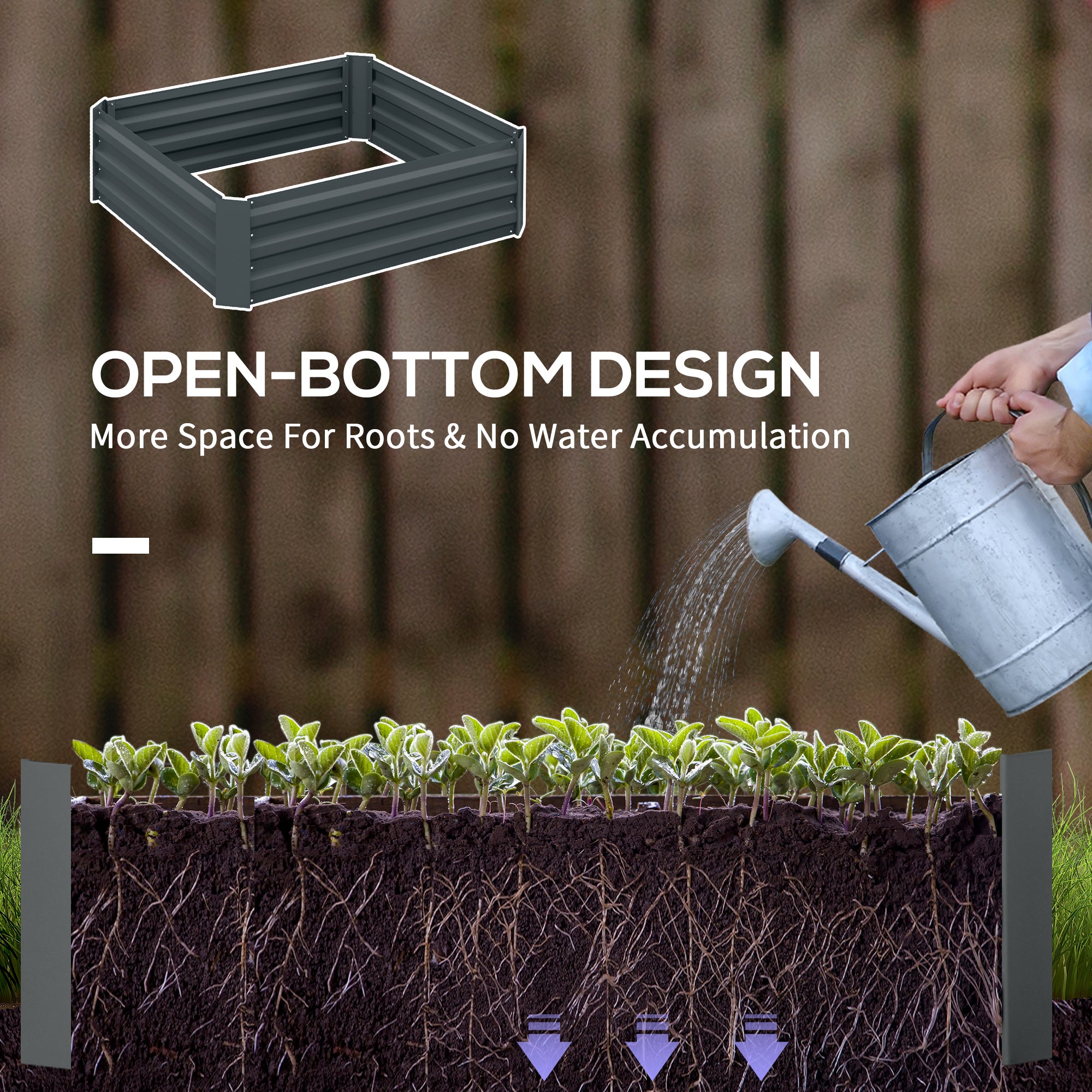 Set of 2 Raised Garden Bed, Steel Elevated Planter Box for Flowers, Herbs, Succulents, 39"x39"x12", Dark Grey