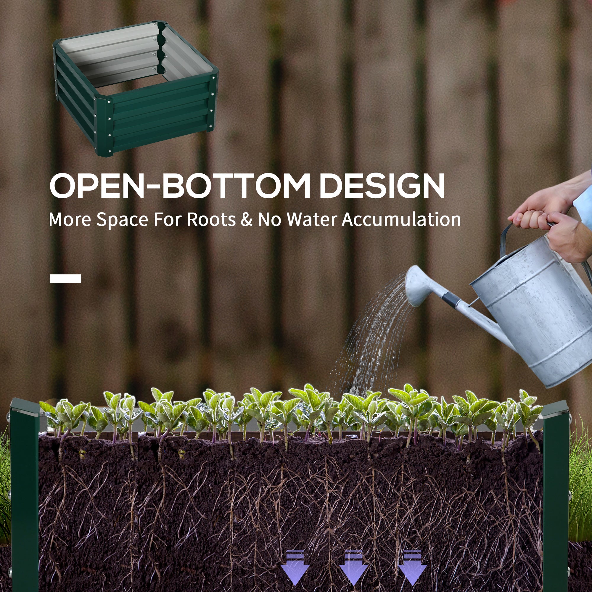 2' x 2' x 1' 2-Pieces Raised Garden Bed with Galvanised Steel Frame for Vegetables, Flowers, Herbs, Green