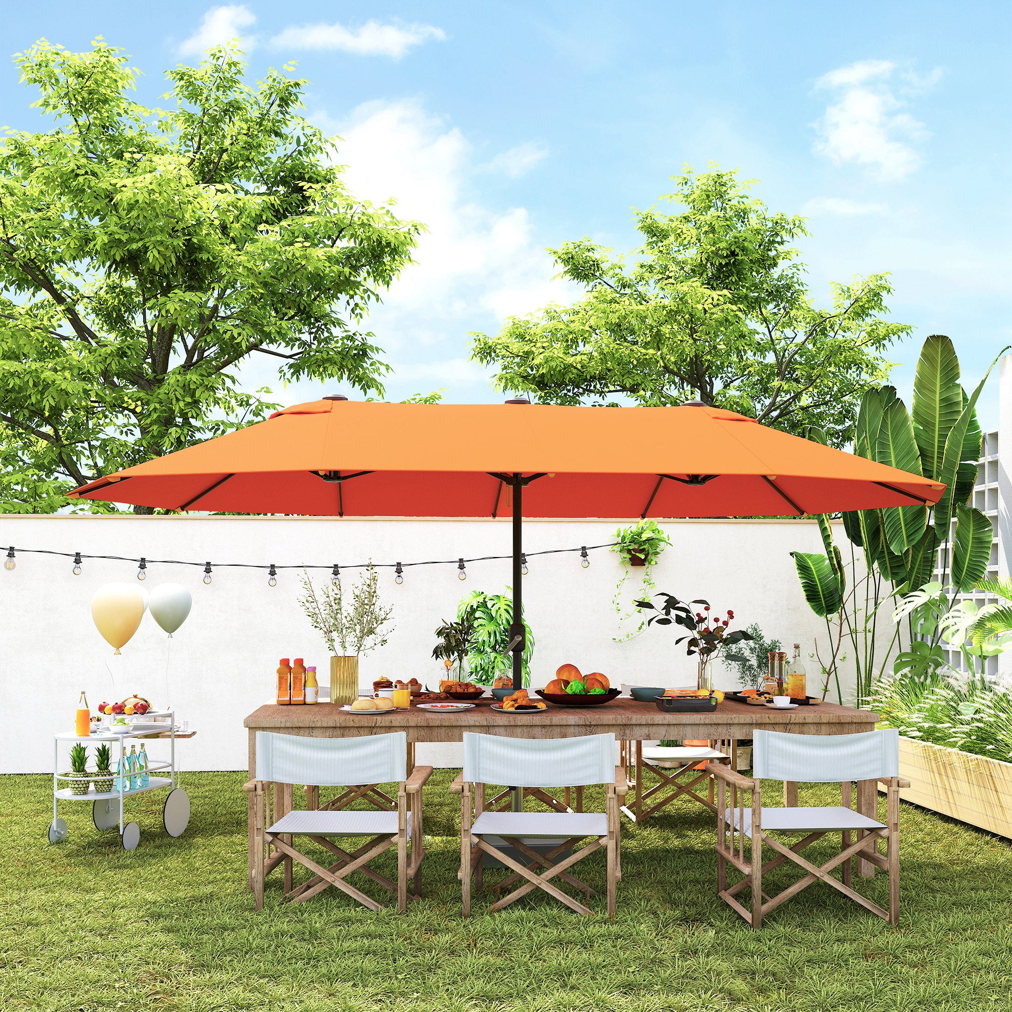 15' Outdoor Patio Umbrella with Twin Canopy Sunshade Steel Table Umbrella with Lift Crank Orange