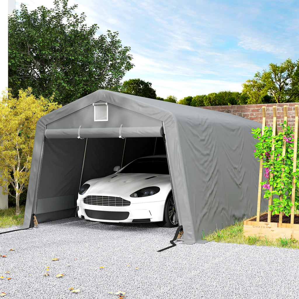 11' x 20' Portable Garage, Heavy Duty Carport Canopy with Ventilation Windows and Large Roll-up Door, Grey