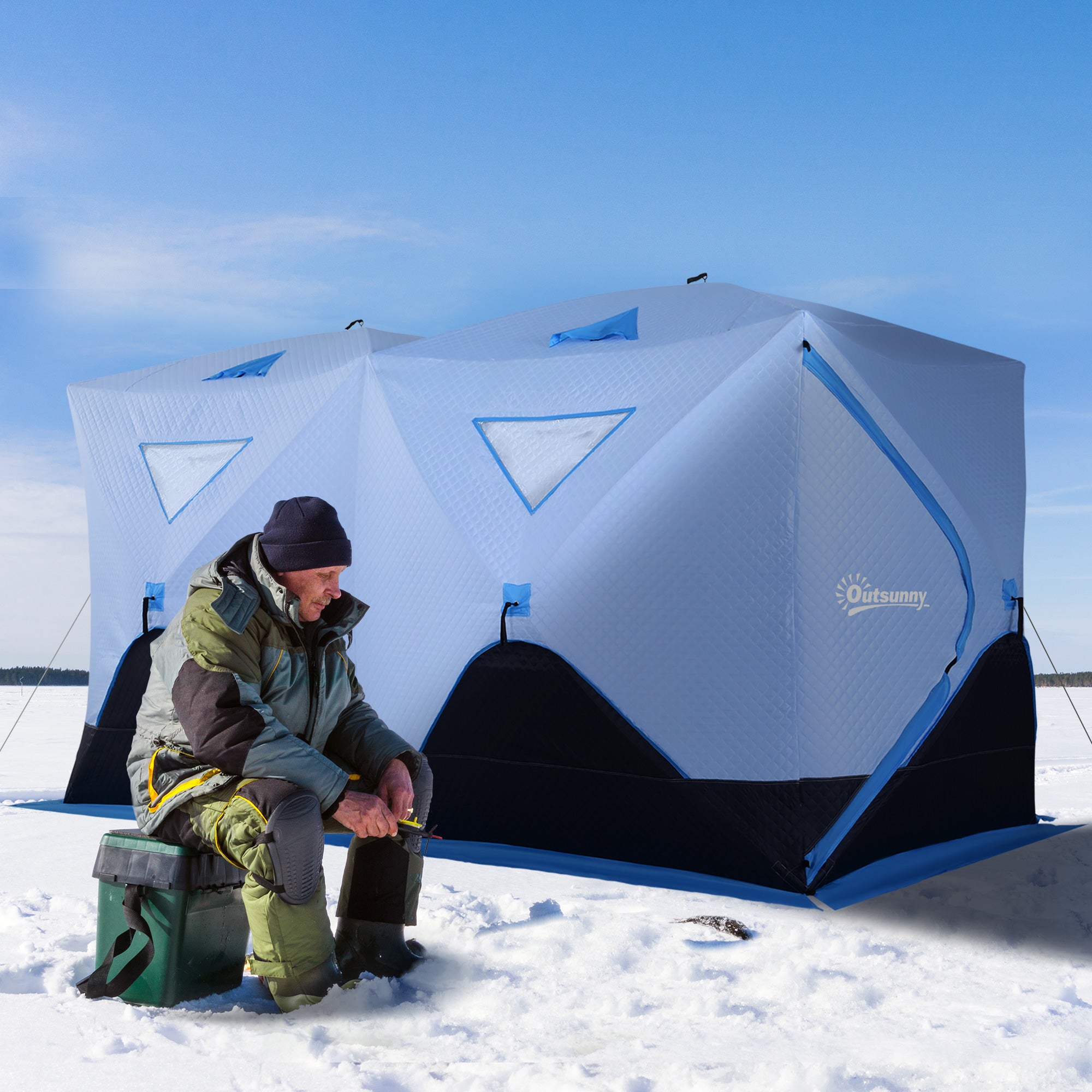 5-8 Person Insulated Ice Fishing Tent Shelter with Ventilation Windows and Carry Bag, for -22â„‰, Blue