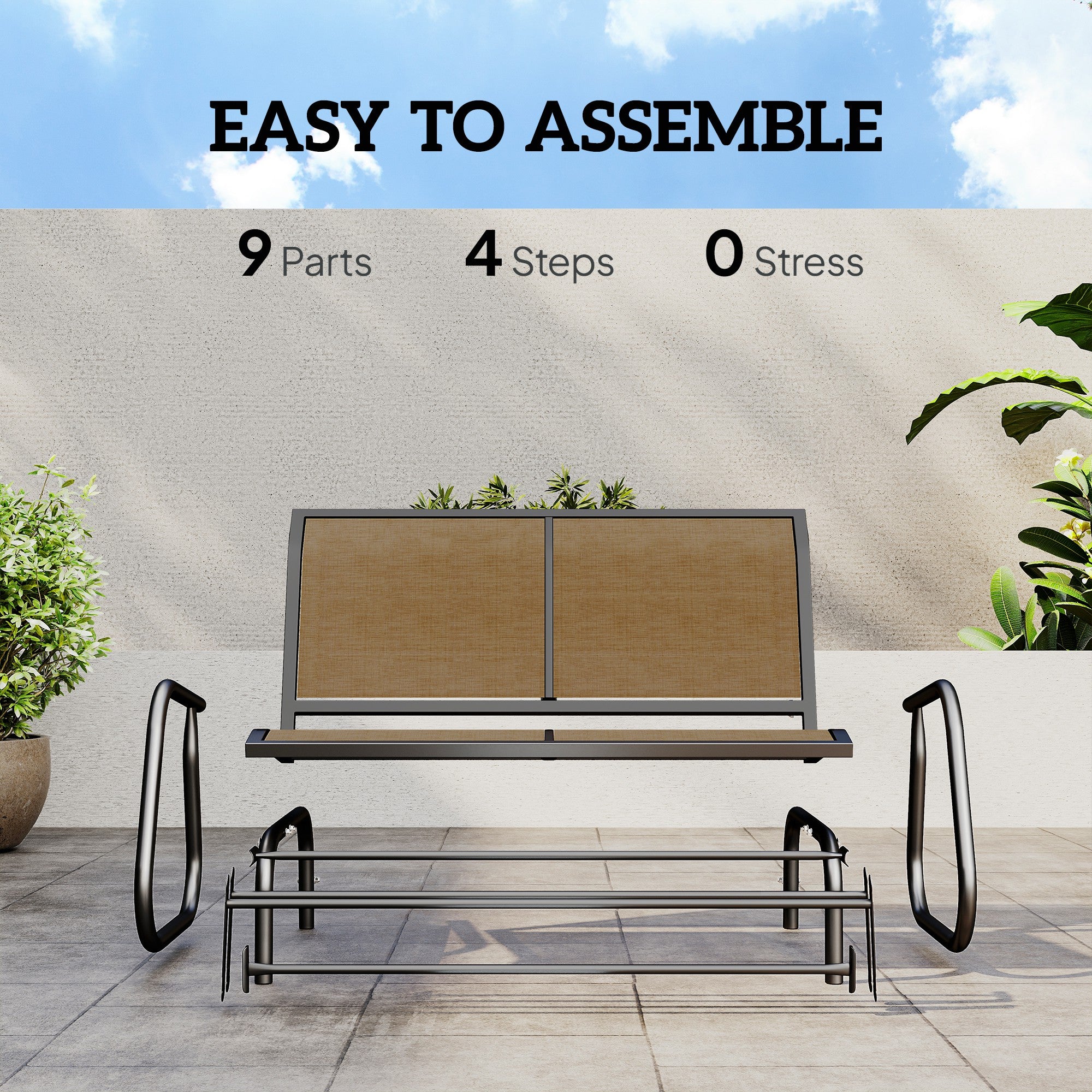 Outdoor Glider Bench, 2 Person Patio Glider Chair, Gliding Outdoor Garden Loveseat Swing Bench with Breathable Mesh Fabric, Steel Frame for Backyard, Porch, Brown