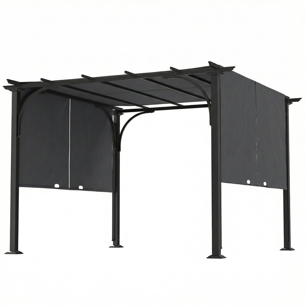 10' x 10' Retractable Pergola Canopy, UPF50+ Outdoor Metal Pergola Gazebo Sun Shade Shelter with Steel Frame, Dark Grey
