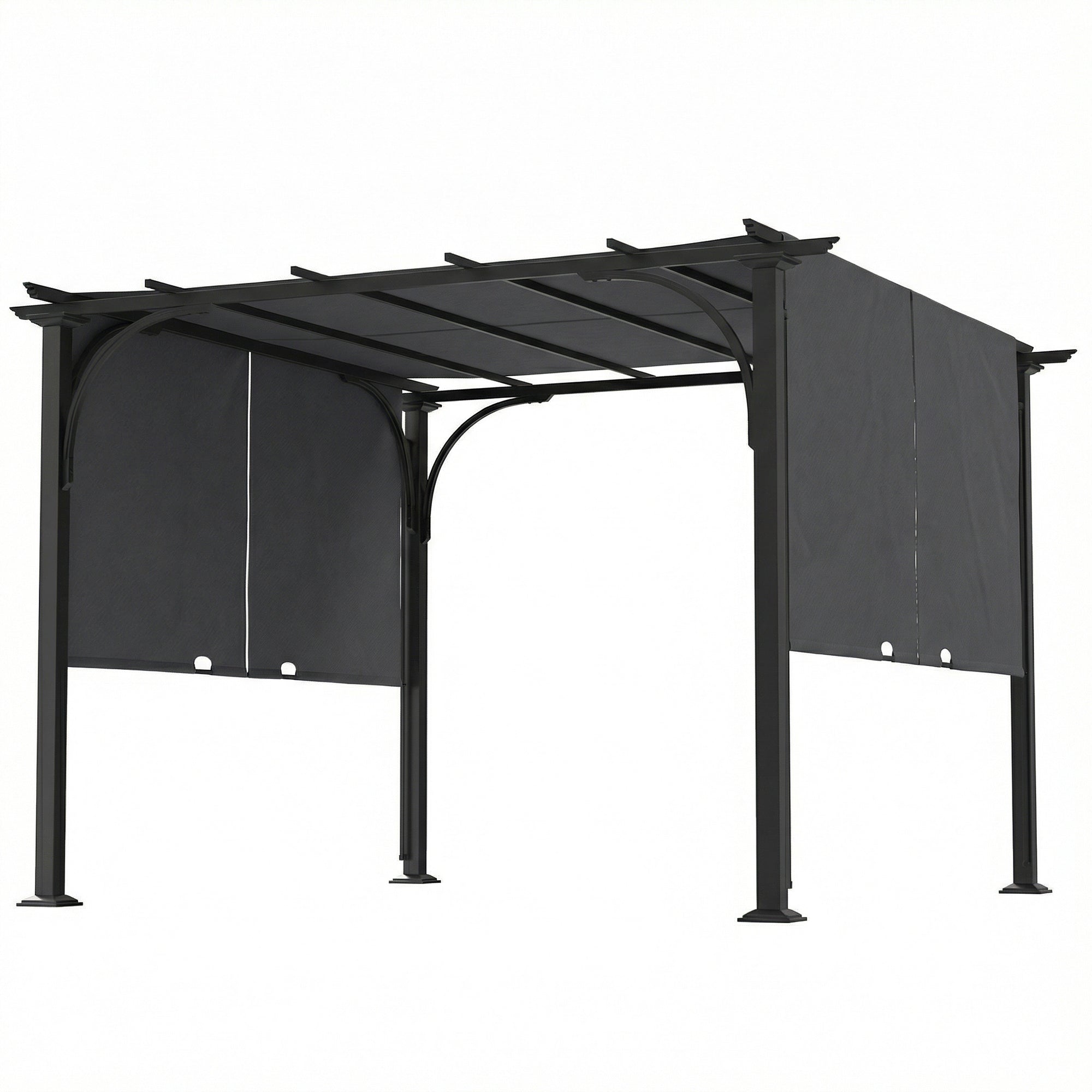 10' x 10' Retractable Pergola Canopy, UPF50+ Outdoor Metal Pergola Gazebo Sun Shade Shelter with Steel Frame, Dark Grey