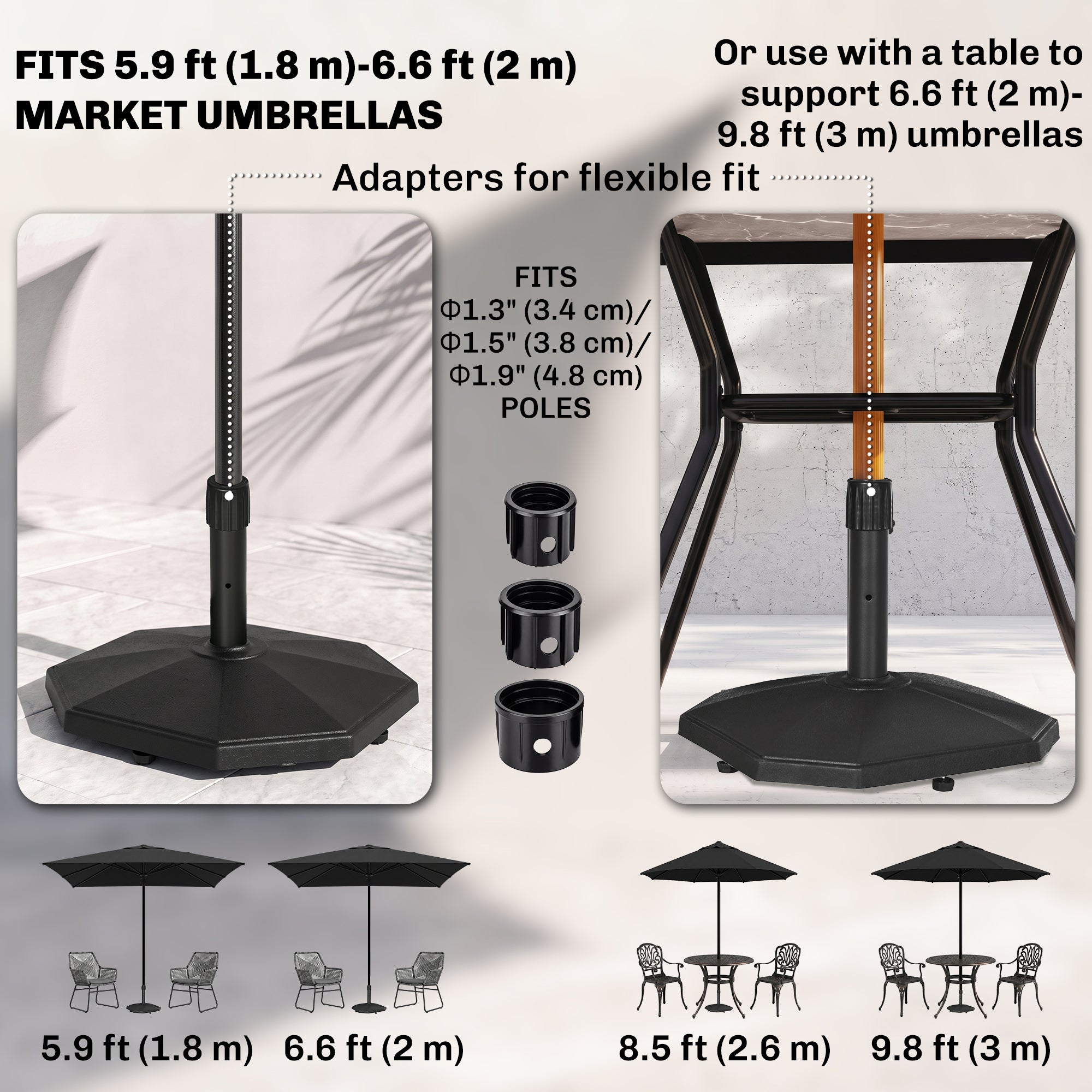 48lbs Concrete Square Patio Umbrella Base Weight, Outdoor Umbrella Stand Holder for Lawn, Deck, Backyard, Garden, Black