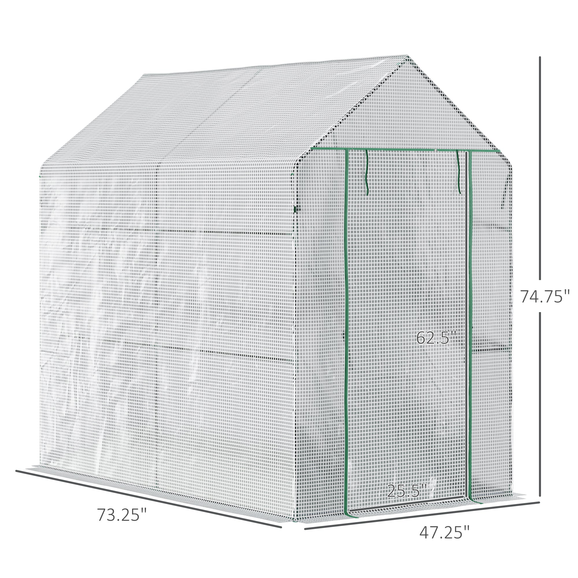73" x 47" x 75" Walk-in Greenhouse Outdoor Portable Plant Flower Growth Warm House Garden Tunnel Shed with Roll-up Door and 4 Shelves, White