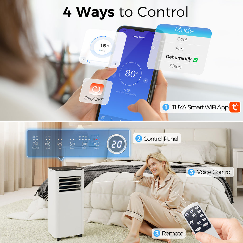 10000 BTU Portable Air Conditioner, AC Unit with Dehumidifier, Fan, WiFi Voice Remote Control, for Room up to 441 Sq. ft