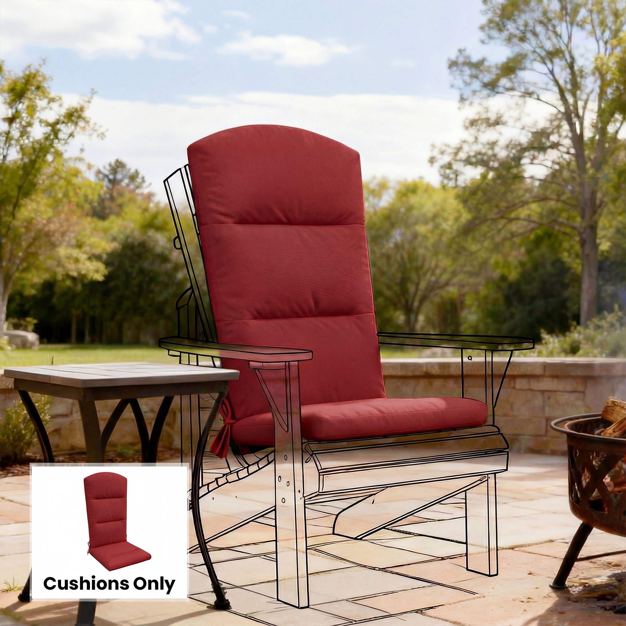 Patio Chair Cushions for Adirondack Chair Replacement Cushions with Back and Ties, Wine Red