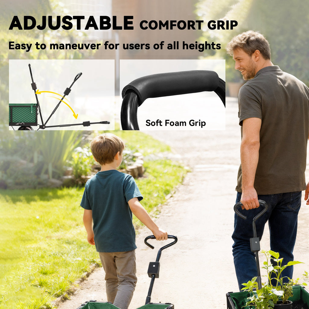 Steel Garden Cart, Utility Wagon Cart with Removable Liner, Quick-Release Sides, 10" Wheels, 660lbs Capacity, Green