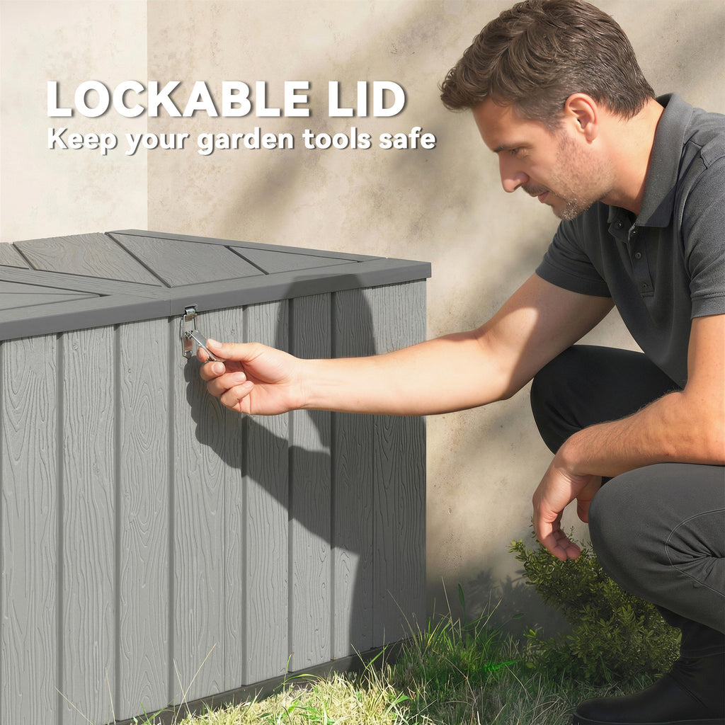 Outdoor Storage Box Large Capacity Deck Box with Lockable Lid Gas Struts for Patio Garden 125.5 gal Grey